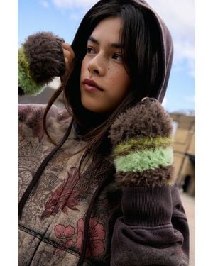Urban Outfitters Uo Stripe Teddy Fingerless Gloves - Brown