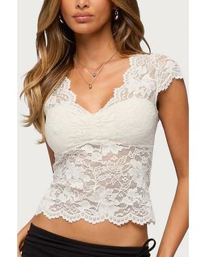 Edikted Elza Scalloped Sheer Lace Top - White