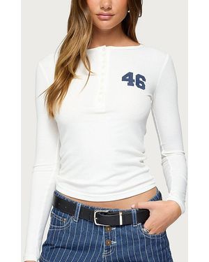 Edikted 46 Ribbed Henley Top - White