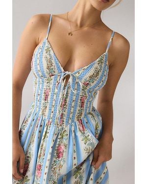 Kimchi Blue Keepsake Tie-Front Smocked Cotton Maxi Dress - Blue