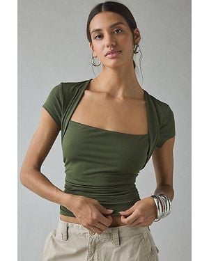 Urban Outfitters Uo Claire Cropped Cap Sleeve Shrug Top - Green
