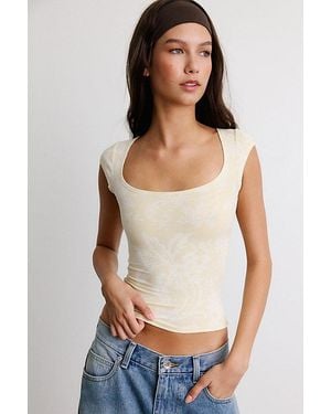 BDG Drew Cap Sleeve Square Neck Cropped Tee Top - White
