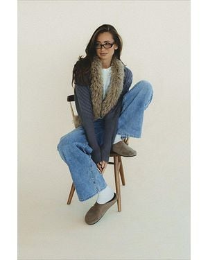 WeWoreWhat Cocoon Fur Trim Cardigan - Blue