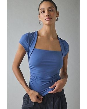 Urban Outfitters Uo Claire Cropped Cap Sleeve Shrug Top - Blue