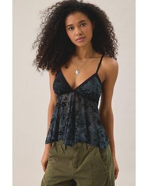 Kimchi Blue Celia Printed Mesh Lace Trim Babydoll Cami - Black