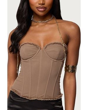 Edikted Deirdre Mesh Lace Up Corset - Brown