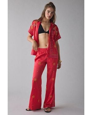 BDG Nash Satin Mirror Sequin Flare Pull-On Pant - Red