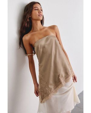 Kimchi Blue Jacky Asymmetric Lace Trim Satin Tube Top - Brown