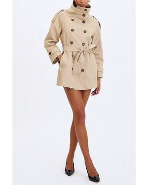 Miss Circle Vanetta High Collar Mini Trench Coat Jacket - Natural