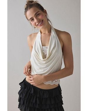 Kimchi Blue Carla Layered Lace Twofer Cowl Neck Halter Top - Gray