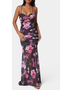 Bebe Twist Front Mermaid Floral Mesh Gown - Red