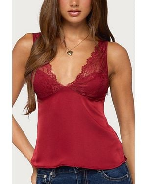 Edikted Vikkey Lacey Satin Effect Tank Top - Red
