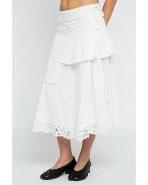 Daisy Street Echo Asymmetric Lace Midi Skirt - White