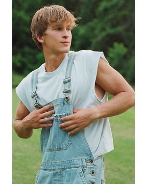 BDG Grayson Solid Cutoff Muscle Tank Top - Blue