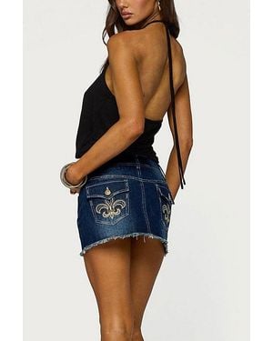 Edikted Dreya Embroidered Pocket Denim Mini Skirt - Blue