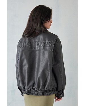 BDG Billy Embossed Logo Faux Leather Bomber Jacket - Black