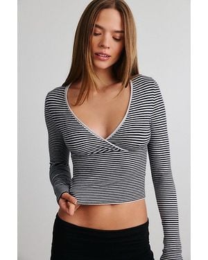 BDG Pretty Sweet Surplice V-Neck Sweater - Gray