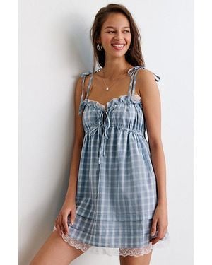 Out From Under Cat Nap Cotton Babydoll Mini Dress - Blue
