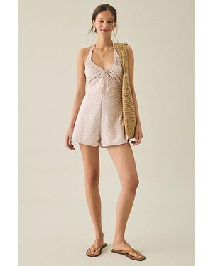 Daisy Street Anita Striped Halter Neck Romper - Natural