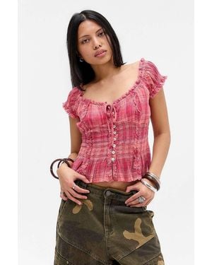 Kimchi Blue Mabel Smock Blouse At Urban Outfitters - Red