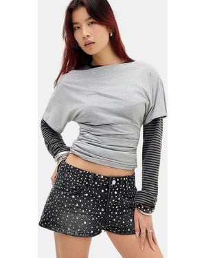 The Ragged Priest Glare Studded Mini Shorts - Grey