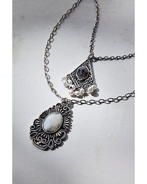 Urban Outfitters Protector Filigree Pendant Layering Necklace Set - Gray