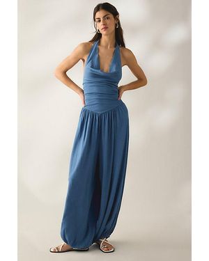 Out From Under Seaside Cowl Neck Halter Jumpsuit - Blue