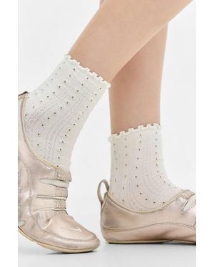 Out From Under Printed Lettece-edge Socks - White