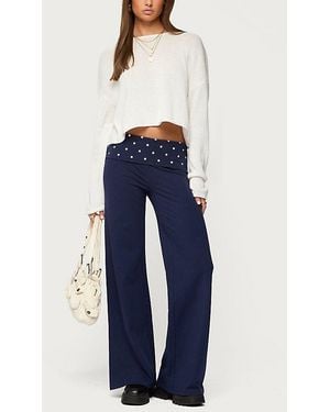 Edikted Reeva Polka Dot Fold Over Pants - Blue