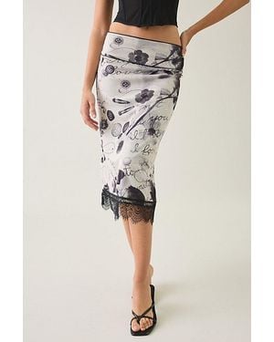 Kimchi Blue Early Mornings Lace Trim Slip Midi Skirt - Black