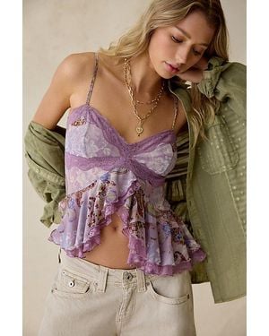 Kimchi Blue Ella Flyaway Ruffle Lace Trim Cami - Brown
