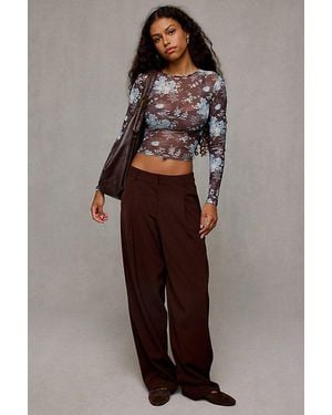 Urban Outfitters Uo Rea Long Sleeve Sheer Mesh Baby Tee - Brown