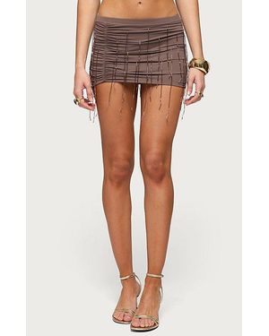 Edikted Cheryl Beaded Fringe Mini Skirt - Brown