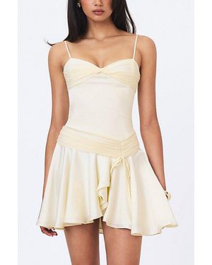 Miss Circle Yvonne Satin Asymmetrical Ruched Mini Dress - White