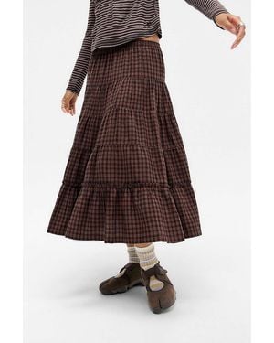 Kimchi Blue Betty Check Midi Skirt - Brown