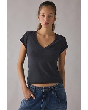 BDG V-Neck Short Sleeve Spill The Tee - Gray