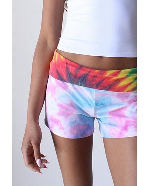 Arc Vintage Reworked Fold Over Micro Tie Dye Short - White