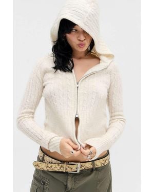 BDG Monet Zip-through Cable Knit Cardigan - Natural