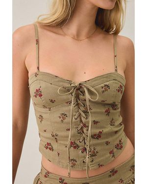 Kimchi Blue Sweet Talker Lace-Up Denim Corset Top - Green