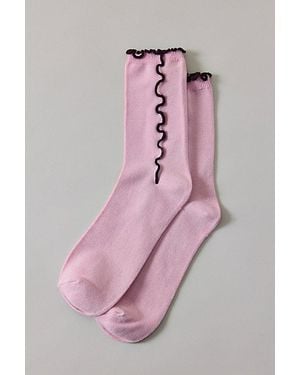 Urban Outfitters Contrast Lettuce Edge Crew Socks - Pink