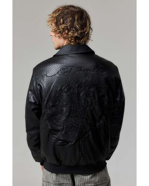 Ed Hardy Uo Exclusive Faux Leather Bomber Jacket - Black