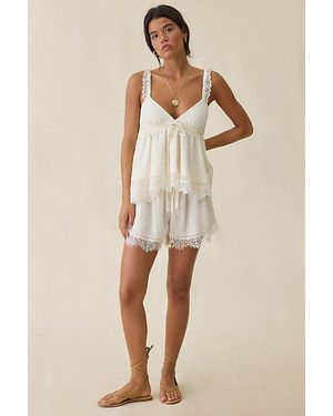 Elevator Disco Italia Lace Trim Babydoll Tank Top - Natural