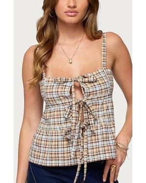 Edikted Mirena Tie Front Plaid Top - Black