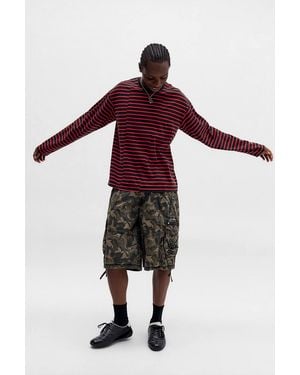BDG Asymmetric Splice Stripe Long Sleeve Tee - Red