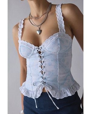 Out From Under Love Spell Lace-Up Peplum Corset Top - Blue