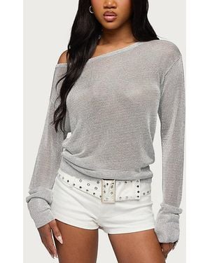 Edikted Charlo Off Shoulder Shiny Knit Top - Gray
