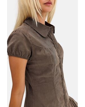 BDG Cord Peplum Button-through Mini Dress Xs At Urban Outfitters - Brown