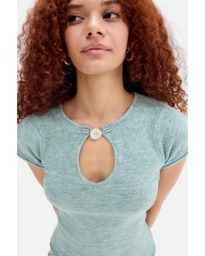 Urban Outfitters Uo Keyhole Short Sleeve Knit Top - Blue