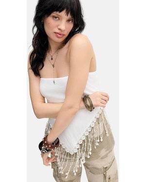 Urban Outfitters Uo Scarf Fringe Bandeau Top - White