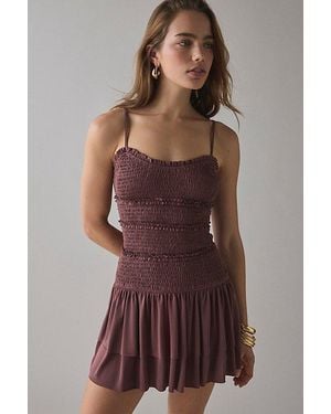 Urban Outfitters Uo Heide Smocked Drop Waist Mini Dress - Brown